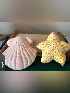 seashell (scallop) and a starfish salt &pepper shakers